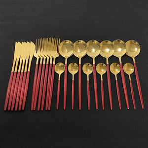 Open image in slideshow, 24 Pcs New Green Gold Cutlery Set
