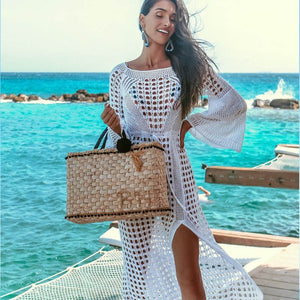 Open image in slideshow, Crochet White Knitted Beach Cover
