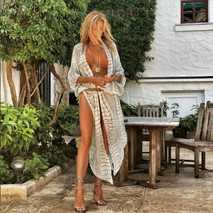 Open image in slideshow, Boho Sexy Striped Chiffon Bathing Suit Cover-up
